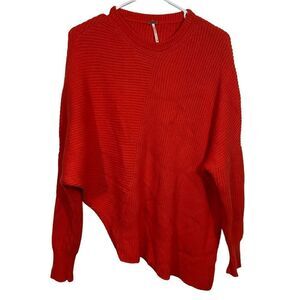 Free People Red Knit Crewneck Sweater